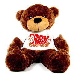 Brown 5 feet Big Teddy Bear wearing a Happy Birthday T-shirt